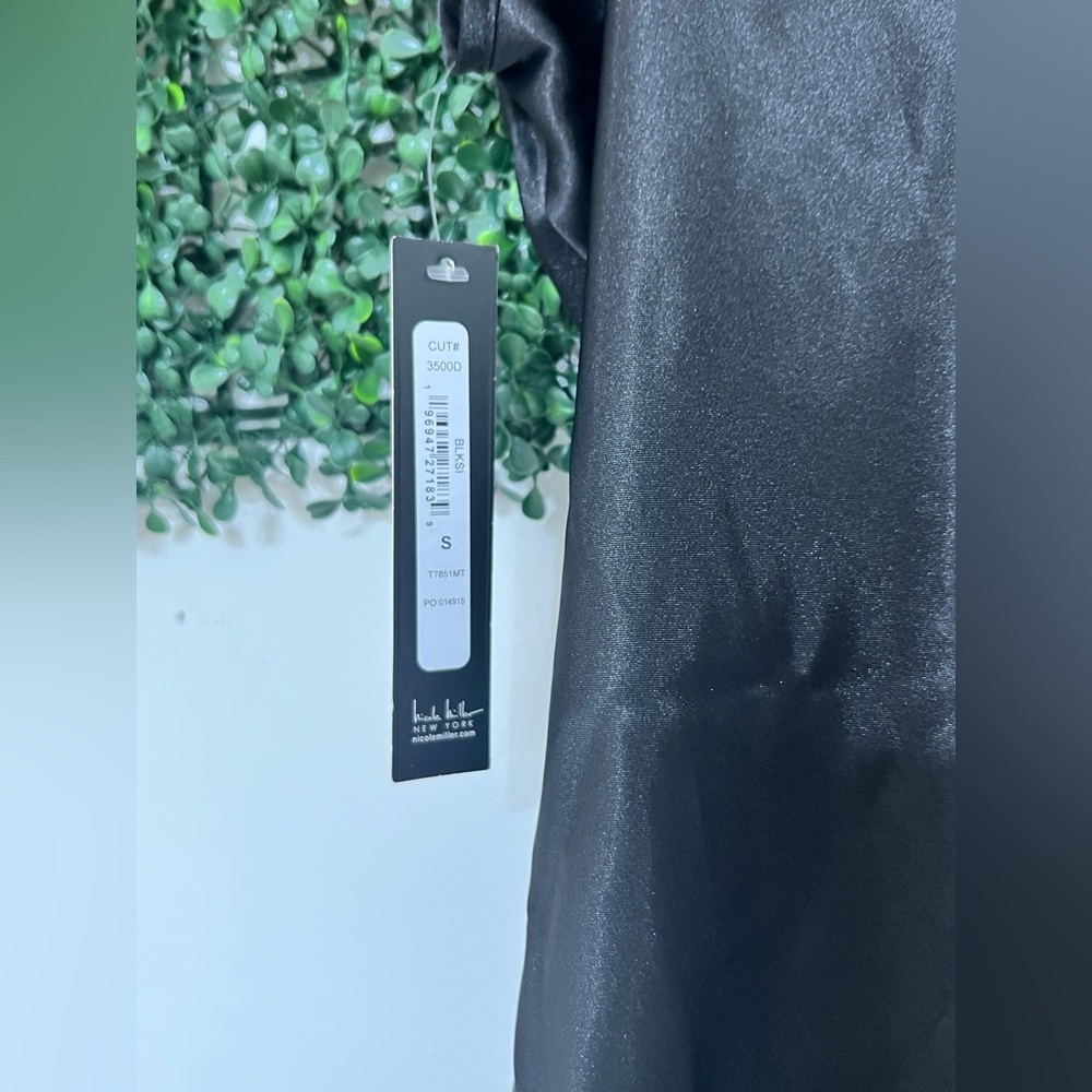 NWT Nicole Miller Black Satin Slip Dress Rhinestone Strap Size Small - Picture 6 of 14